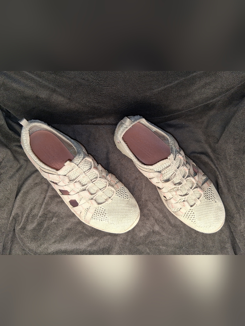 Skechers Slip-On Knit Athletic Shoes - Light Beige with Pink Accents